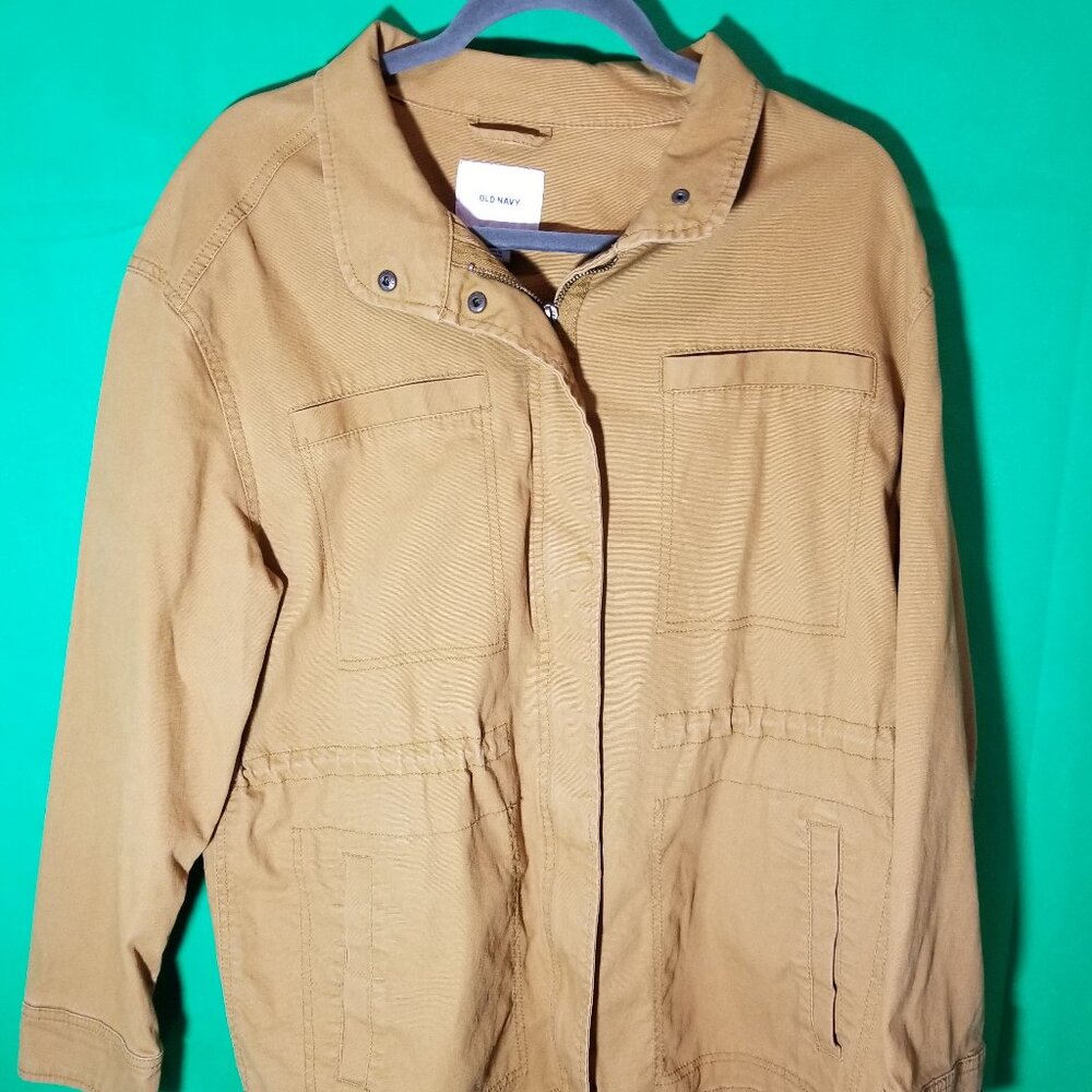 Old Navy Women Size Large Mustard Cotton Denim Canvas Chore Style Jacket Utility